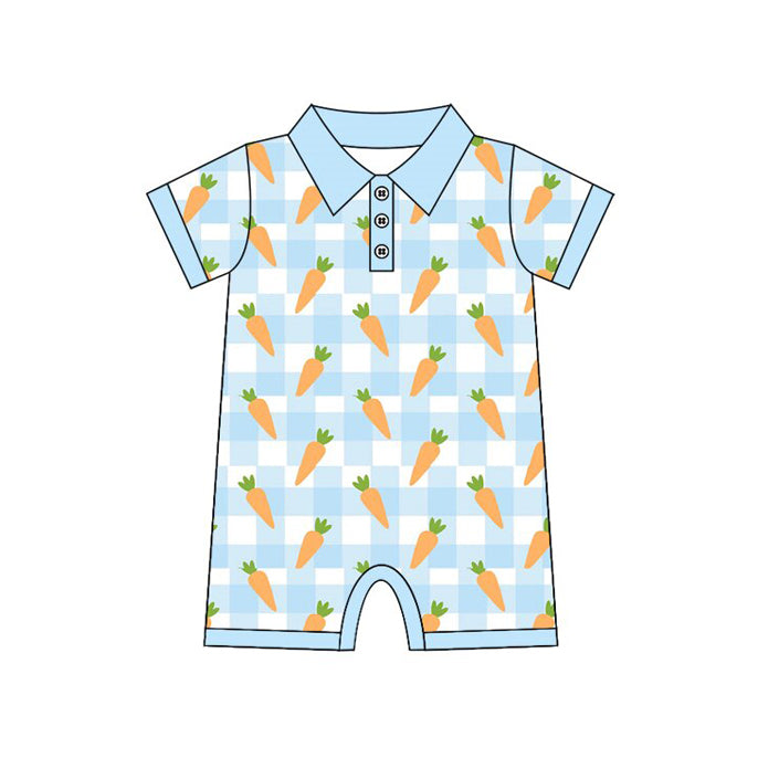 (Pre-order)SR3254 Carrot Plaid Blue Print Baby Boys Easter Romper
