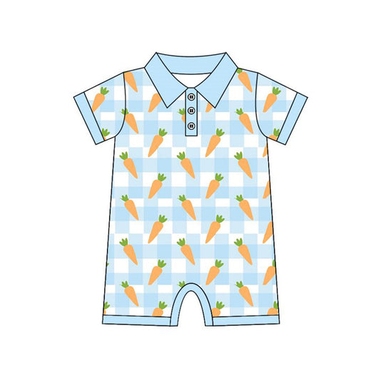 (Pre-order)SR3254 Carrot Plaid Blue Print Baby Boys Easter Romper