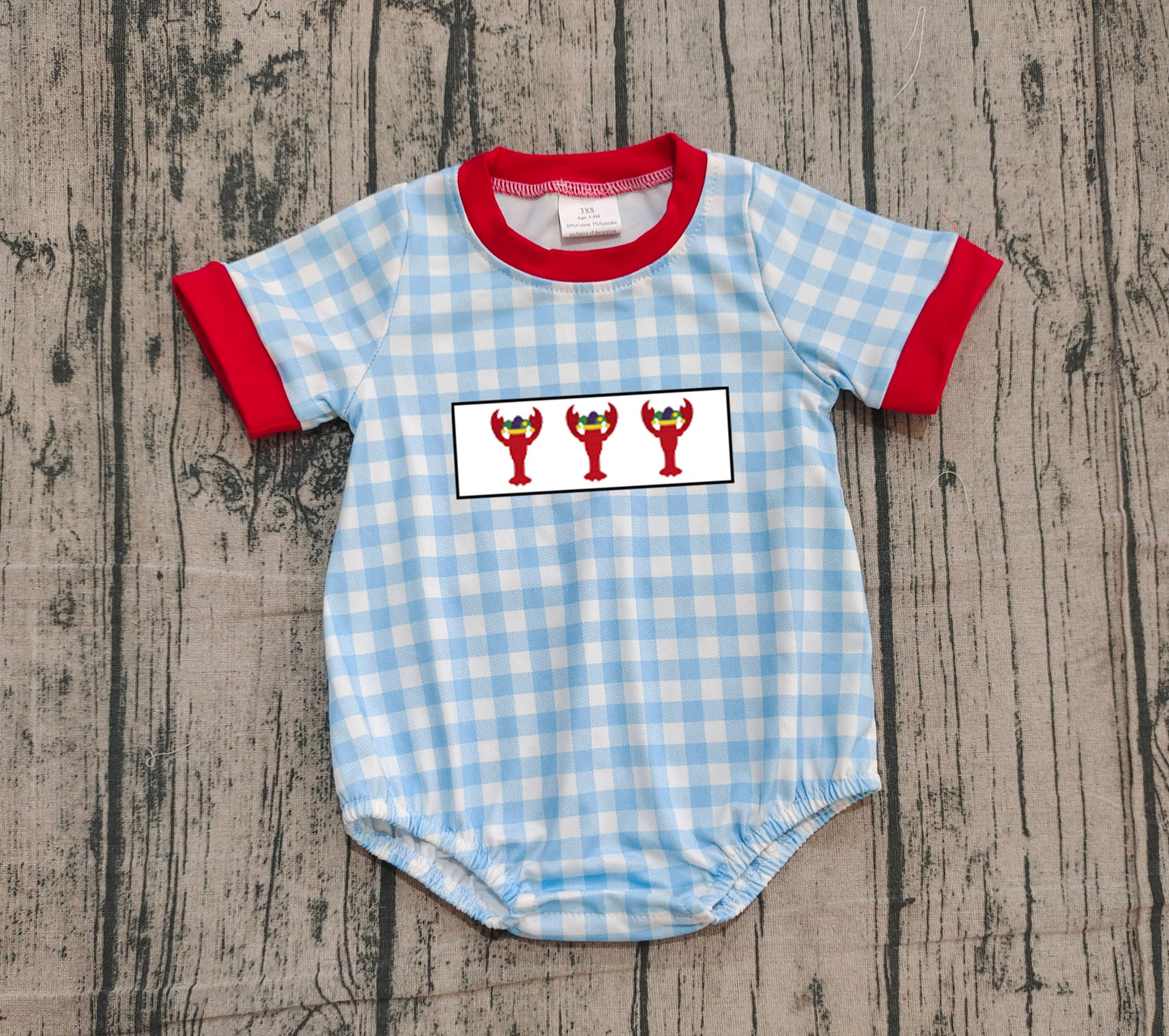 (Pre-order)SR3257 Crayfish Plaid Blue Print Baby Boys Summer Romper