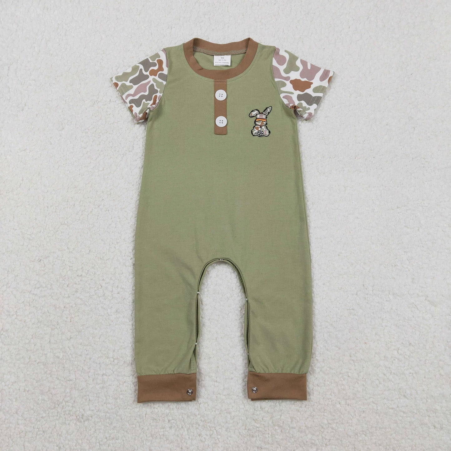 SR3258 Bunny Embroidery Camo Print Baby Boys Easter Romper
