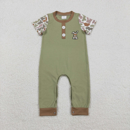 SR3258 Bunny Embroidery Camo Print Baby Boys Easter Romper