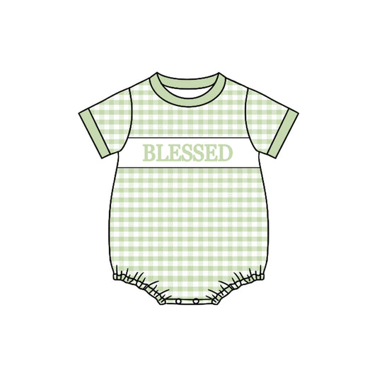(Pre-order)SR3261 BLESSED Green Plaid Print Baby Boys Summer Romper