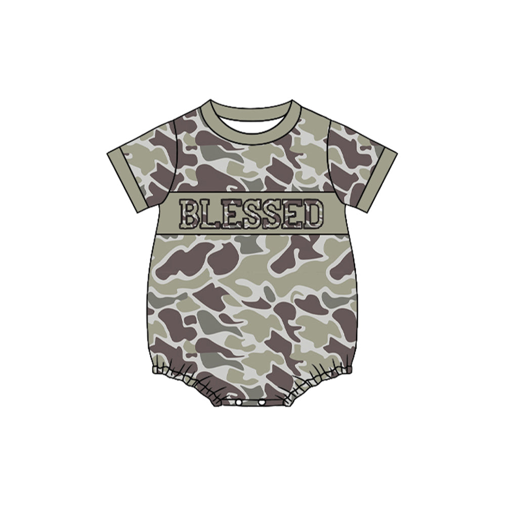 (Pre-order)SR3262 BLESSED Camo Print Baby Boys Summer Romper