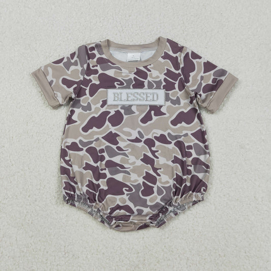 SR3263 BLESSED Embroidery Camo Print Baby Boys Summer Romper