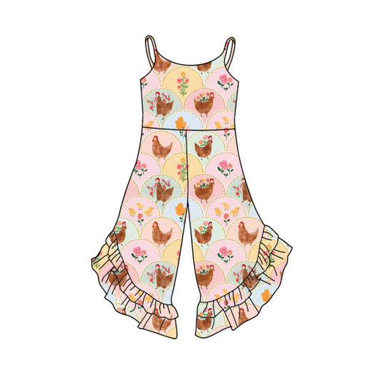 (Pre-order)SR3264 Flowers Chicken Print Girls Summer Jumpsuits