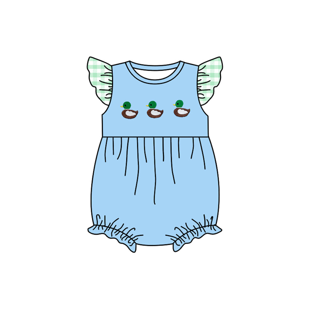 (Pre-order)SR3266 Duck Blue Print Baby Girls Summer Romper