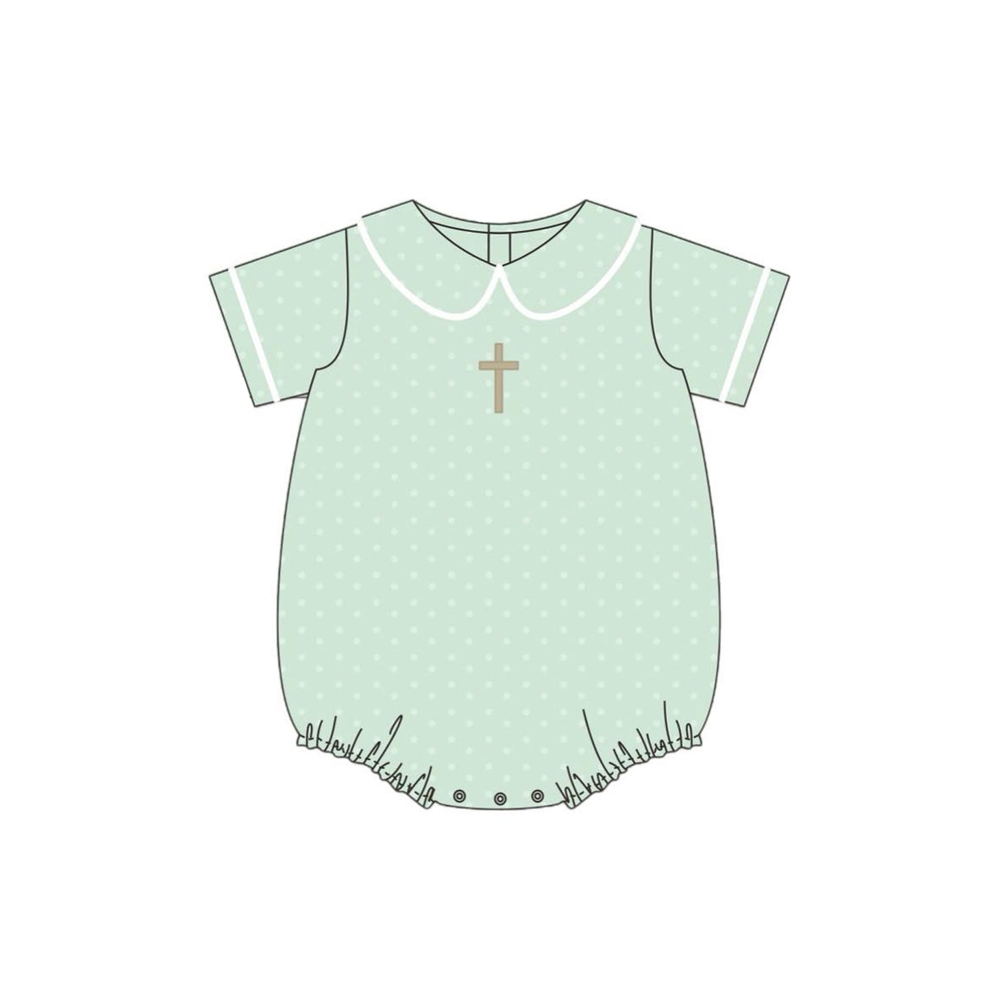 (Pre-order)SR3269 Cross Green Dots Print Baby Boys Easter Romper