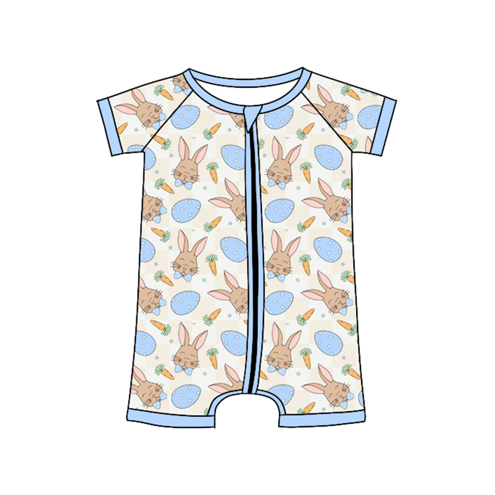 (Pre-order)SR3273 Bunny Eggs Print Baby Boys Easter Sleeper Zipper Romper
