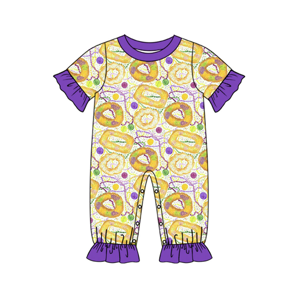 (Pre-order)SR3276 Donut Print Baby Girls Mardi Gras Romper