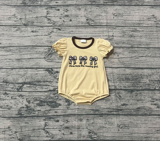 (Pre-order)SR3281 Jesus Loves This Country Girl Camo Bows Print Baby Girls Summer Romper