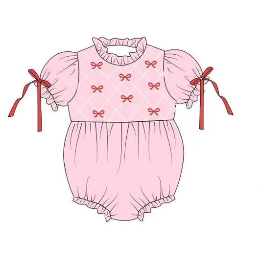 (Pre-order)SR3285 Red Bows Pink Print Baby Girls Valentine's Day Romper