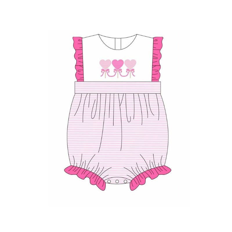 (Pre-order)SR3286 Heart Bows Pink Stripes Print Baby Girls Valentine's Day Romper