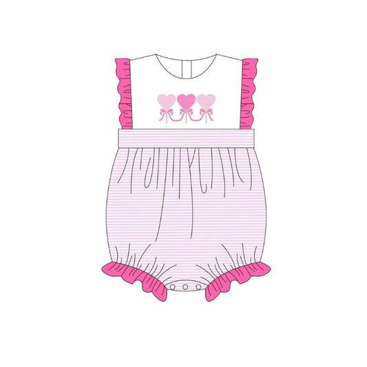 (Pre-order)SR3286 Heart Bows Pink Stripes Print Baby Girls Valentine's Day Romper