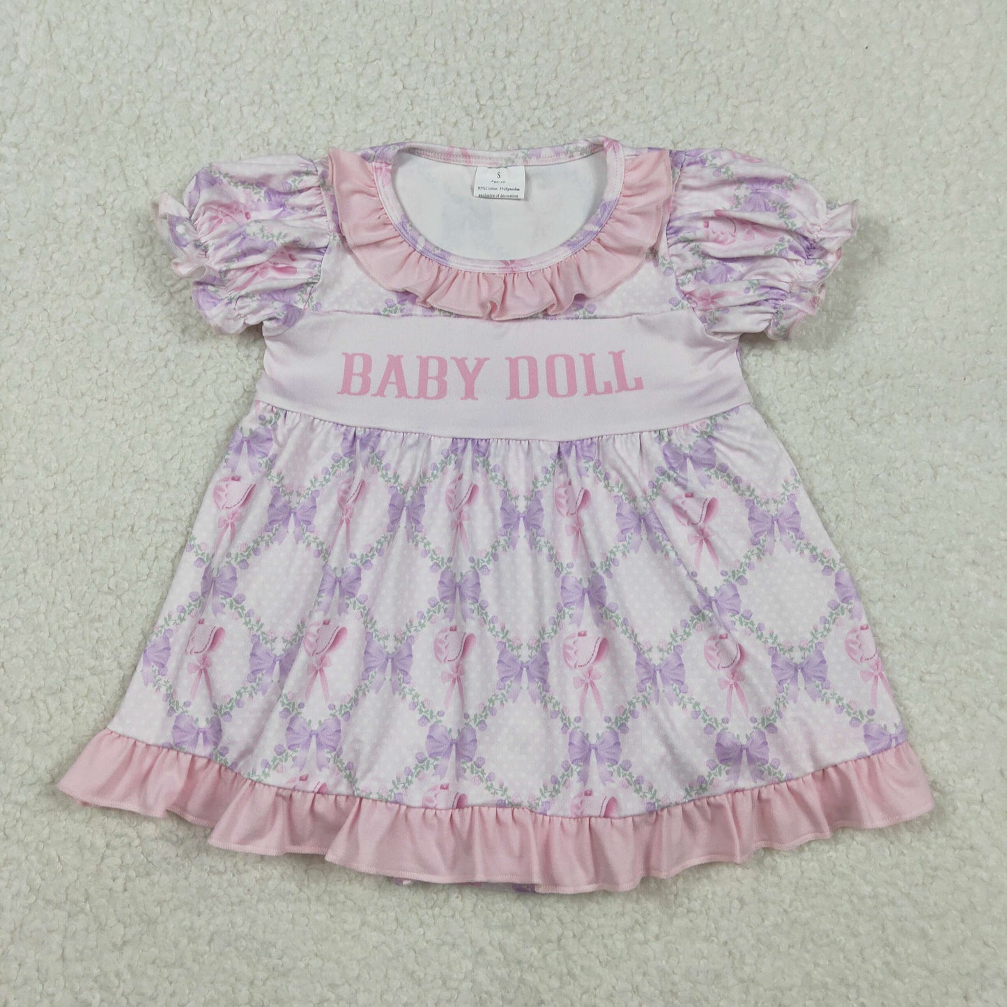 SR3291 Baby Doll Flowers Bows Print Baby Girls Skirted Romper