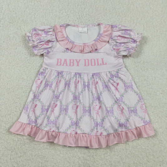 SR3291 Baby Doll Flowers Bows Print Baby Girls Skirted Romper