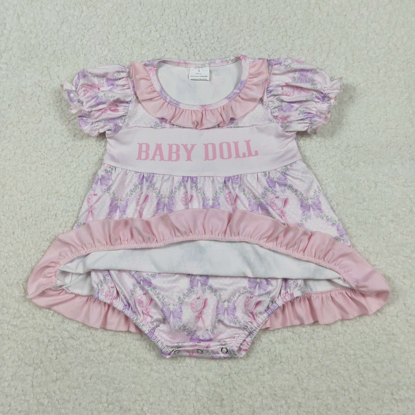 SR3291 Baby Doll Flowers Bows Print Baby Girls Skirted Romper
