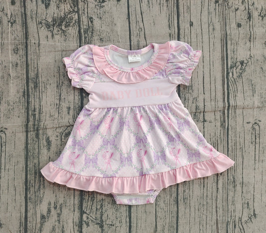 (Pre-order)SR3291 Baby Doll Flowers Bows Print Baby Girls Skirted Romper