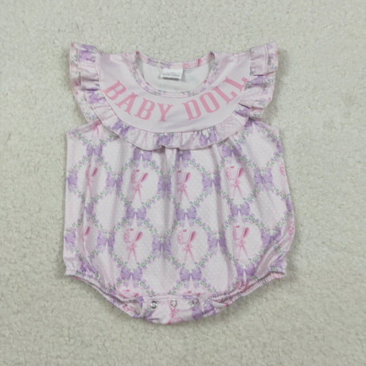 SR3292 Baby Doll Flowers Bows Print Baby Girls Summer Romper