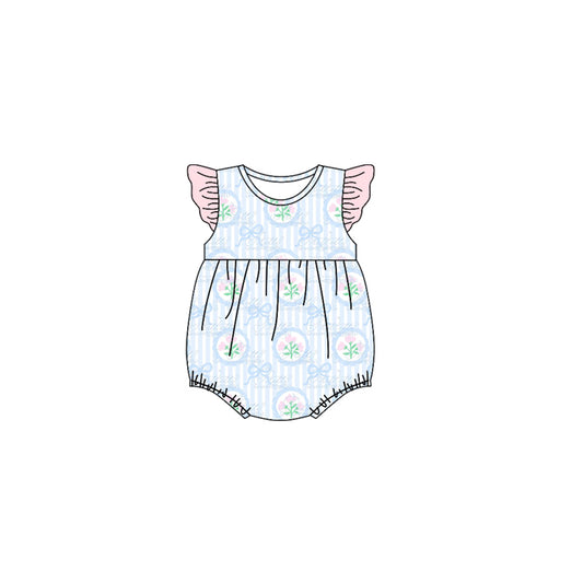 (Pre-order)SR3294 Flowers Bows Stripes Print Baby Girls Summer Romper