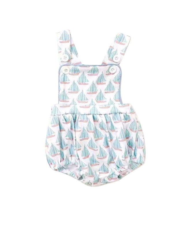 (Pre-order)SR3295 Sailboat Print Baby Boys Summer Romper