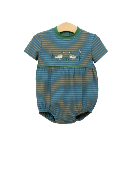 (Pre-order)SR3296 Duck Green Stripes Print Baby Boys Summer Romper
