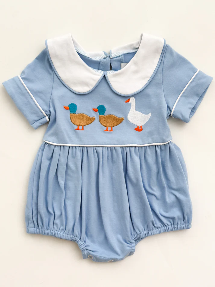 (Pre-order)SR3297 Duck Goose Blue Print Baby Boys Summer Romper