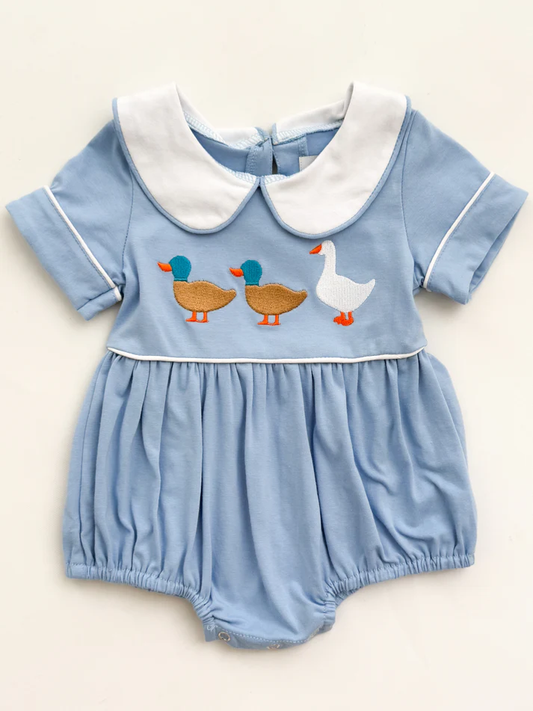 (Pre-order)SR3297 Duck Goose Blue Print Baby Boys Summer Romper