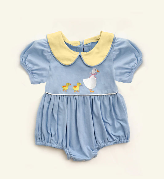 (Pre-order)SR3298 Duck Goose Blue Print Baby Girls Summer Romper