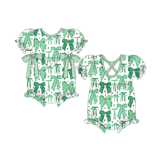 (Pre-order)SR3305 Green Bows Print Baby Girls St. Patrick's Day Romper