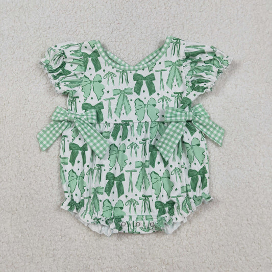 SR3305 Green Bows Print Baby Girls St. Patrick's Day Romper