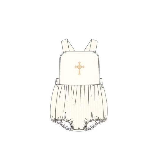 (Pre-order)SR3307 Cross Yellow Stripes Print Baby Boys Easter Romper