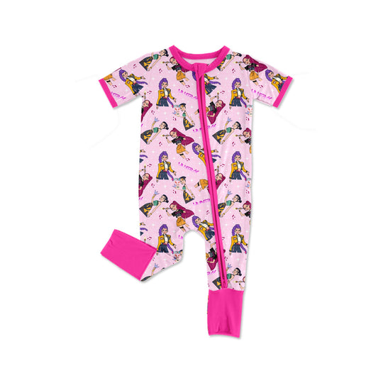 (Pre-order)SR3319 Cartoon Characters Hunters Movie Print Baby Girls Sleeper Zipper Romper