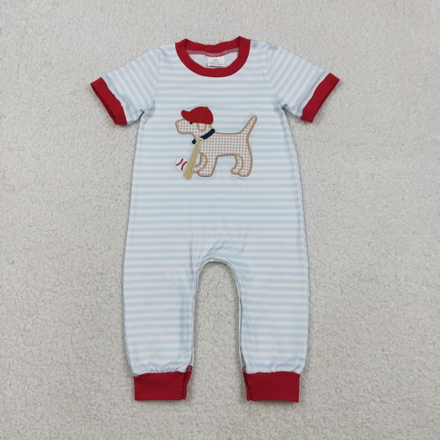 Baseball Dog Embroidery Stripes Boys Matching Clothes Brothers Wear