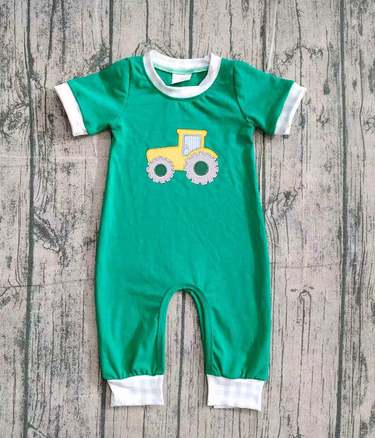 (Pre-order)SR3332 Tractor Stripes Print Baby Boys Summer Romper
