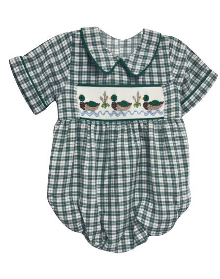 (Pre-order)SR3334 Duck Green Plaid Print Baby Summer Romper