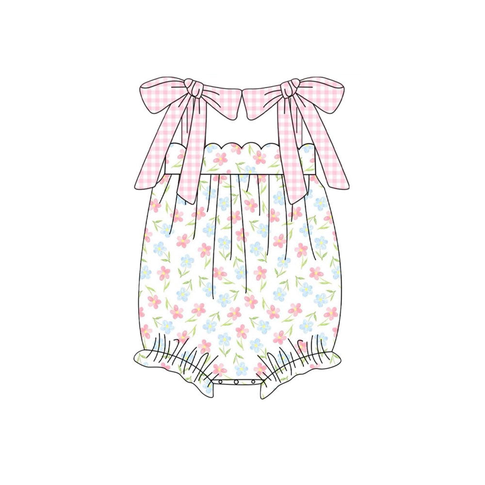 (Pre-order)SR3337 Flowers Print Baby Girls Strap Summer Romper