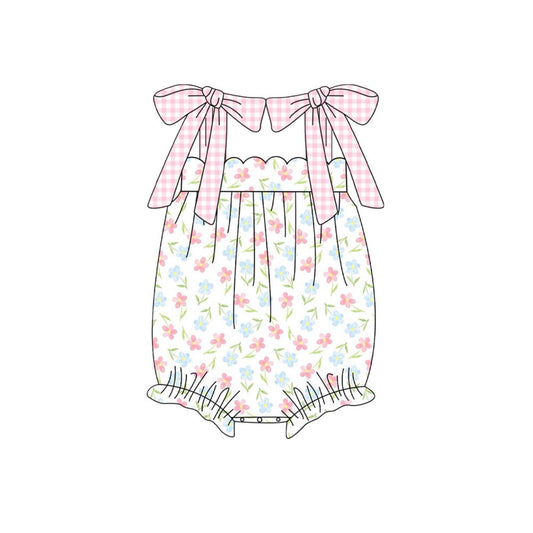 (Pre-order)SR3337 Flowers Print Baby Girls Strap Summer Romper
