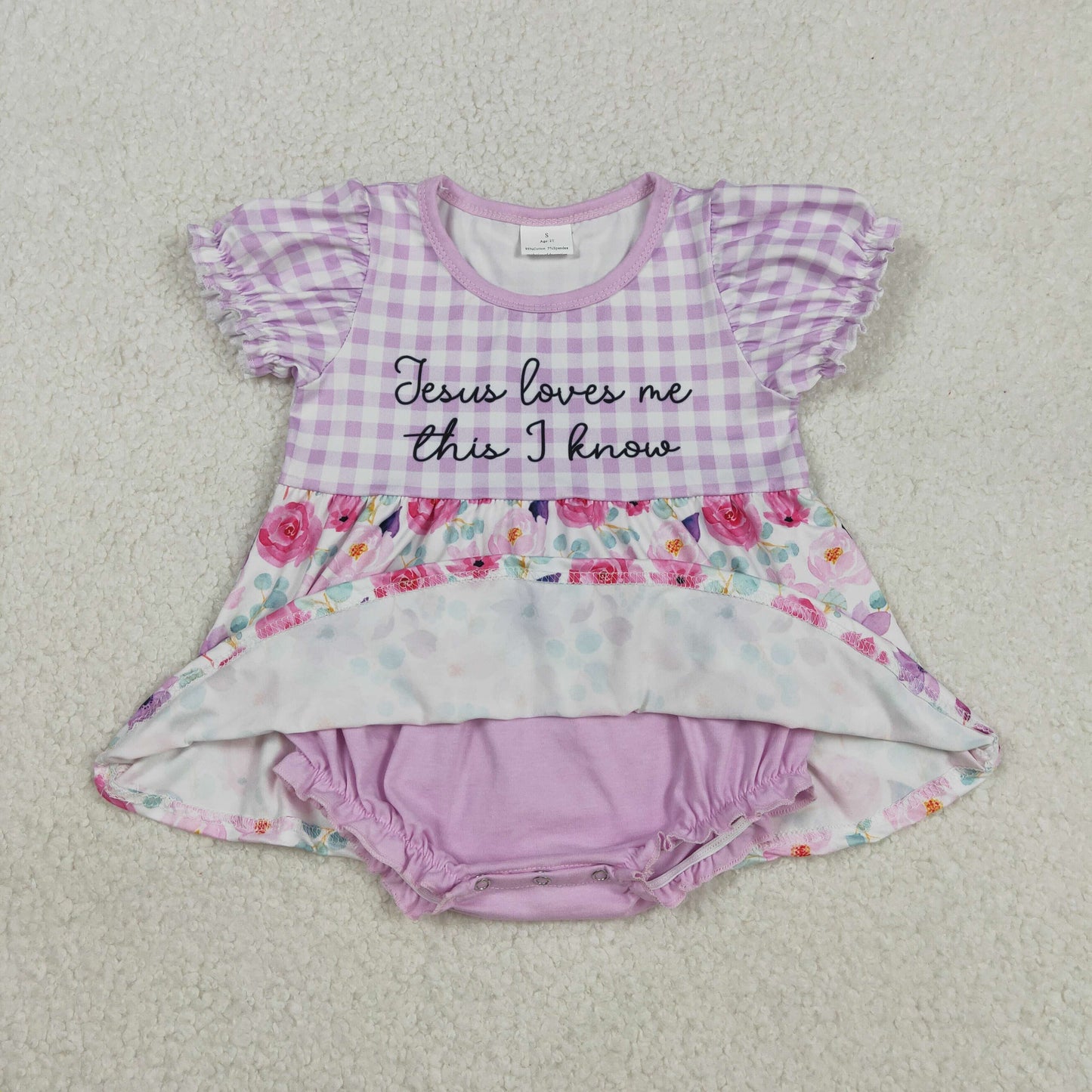 SR3343 Jesus Loves Me This I Know Flowers Print Baby Girls Easter Skirted Romper