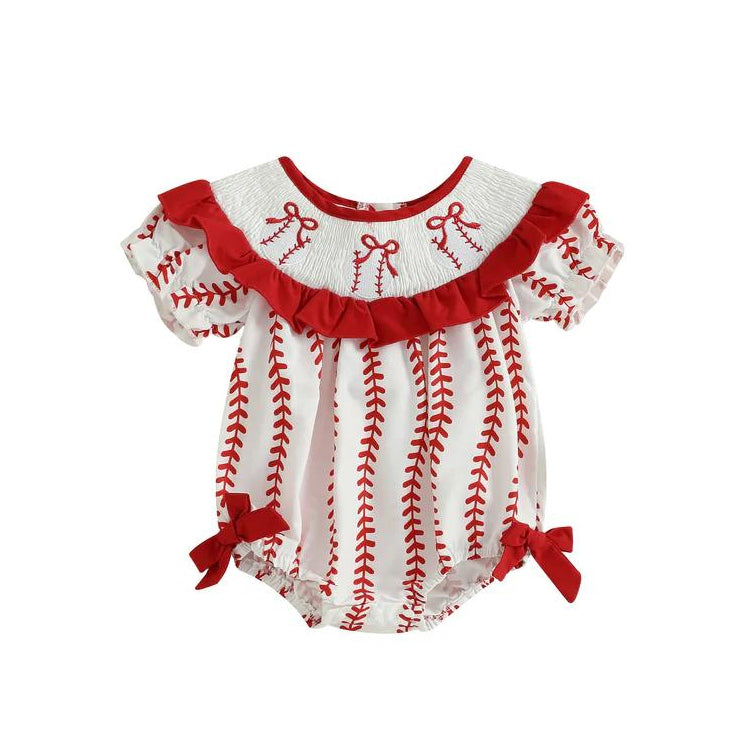 (Pre-order)SR3345 Baseball Print Baby Girls Summer Romper