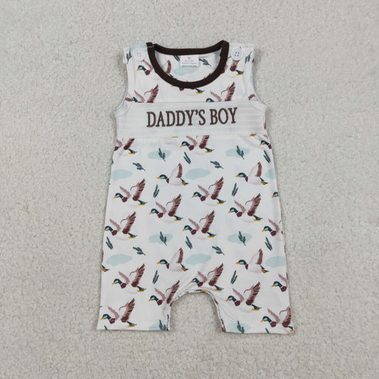 SR3347 DADDY'S BOY Embroidery Duck Print Baby Boys Summer Smocked Romper