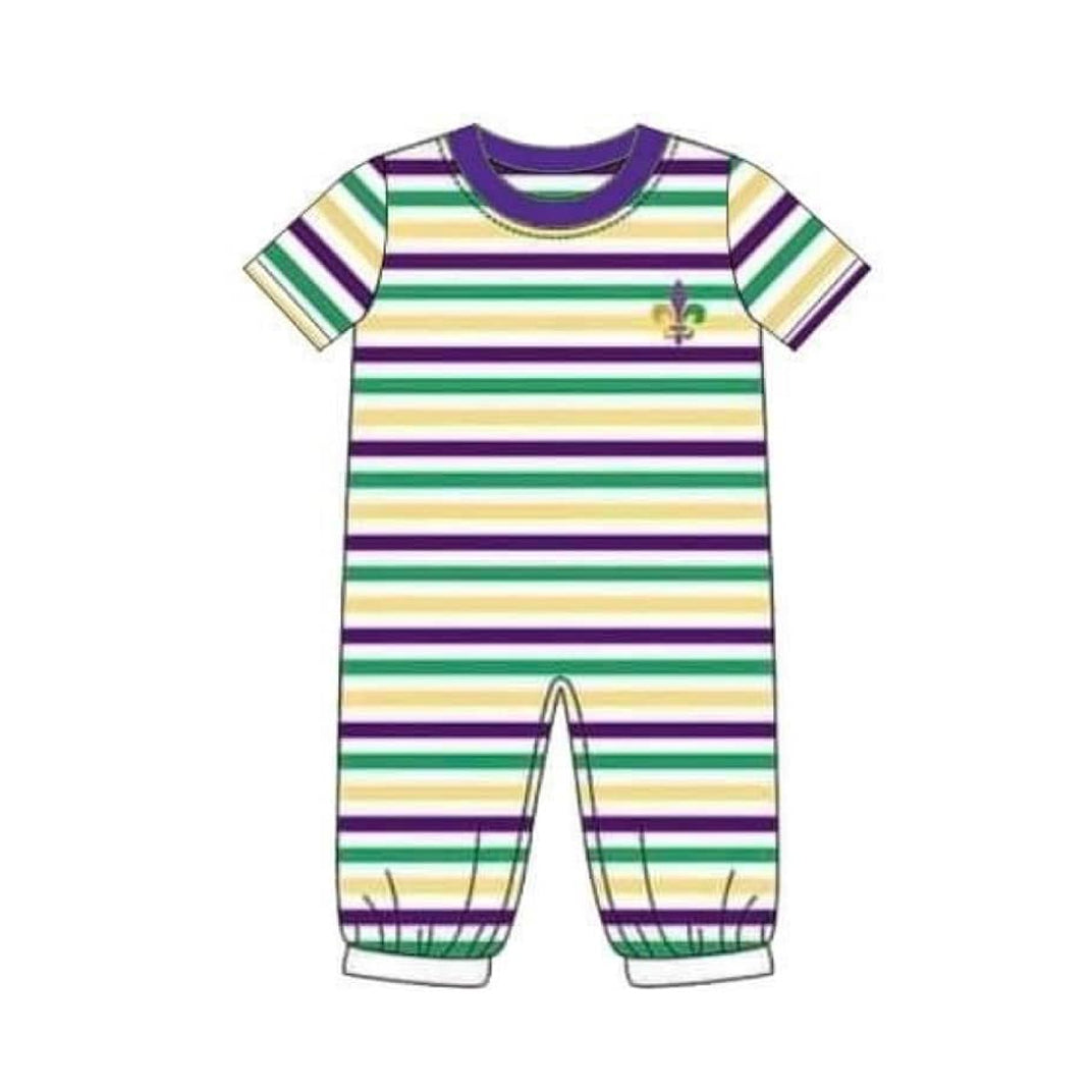 (Pre-order)SR3353 Anchor Stripes Print Baby Boys Mardi Gras Romper