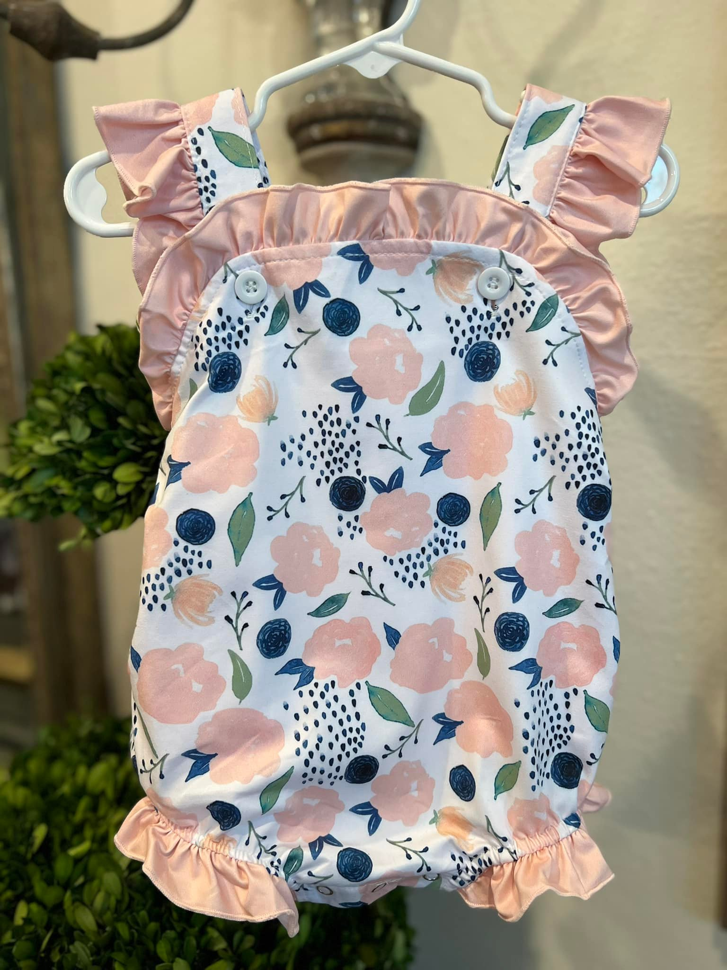 (Pre-order)SR3354 Pink Flowers Print Baby Girls Summer Romper