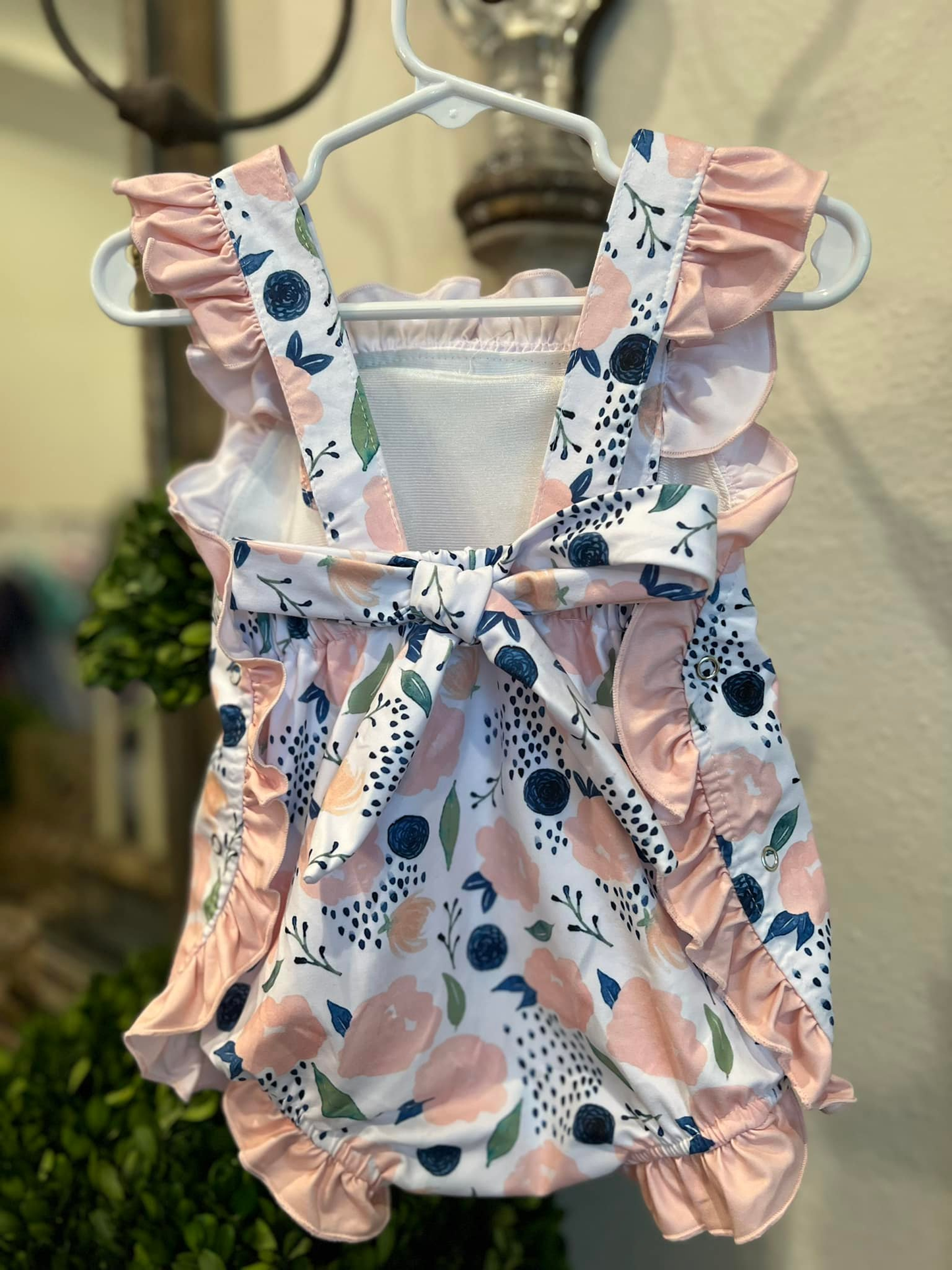 (Pre-order)SR3354 Pink Flowers Print Baby Girls Summer Romper