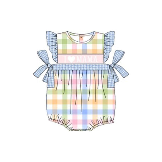 (Pre-order)SR3359 I LOVE MAMA Colorful Plaid Print Baby Girls Summer Romper