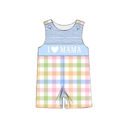 (Pre-order)SR3360 I LOVE MAMA Colorful Plaid Print Baby Boys Summer Romper