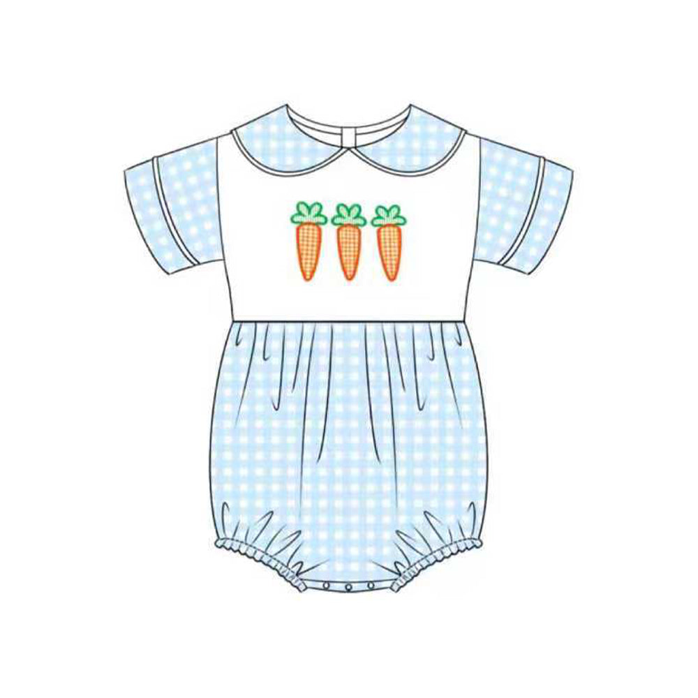(Pre-order)SR3361 Carrot Blue Plaid Print Baby Easter Romper