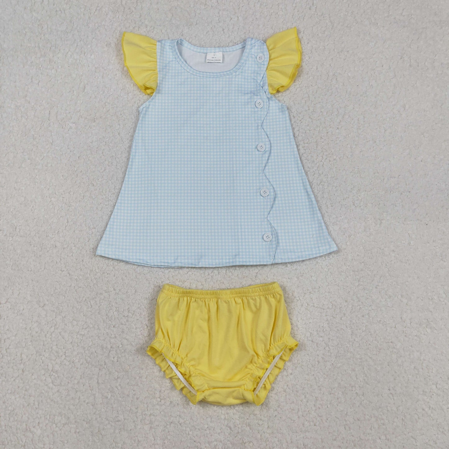 SR3364 Blue Plaid Top Yellow Shorts Baby Girls Summer Bummie Set