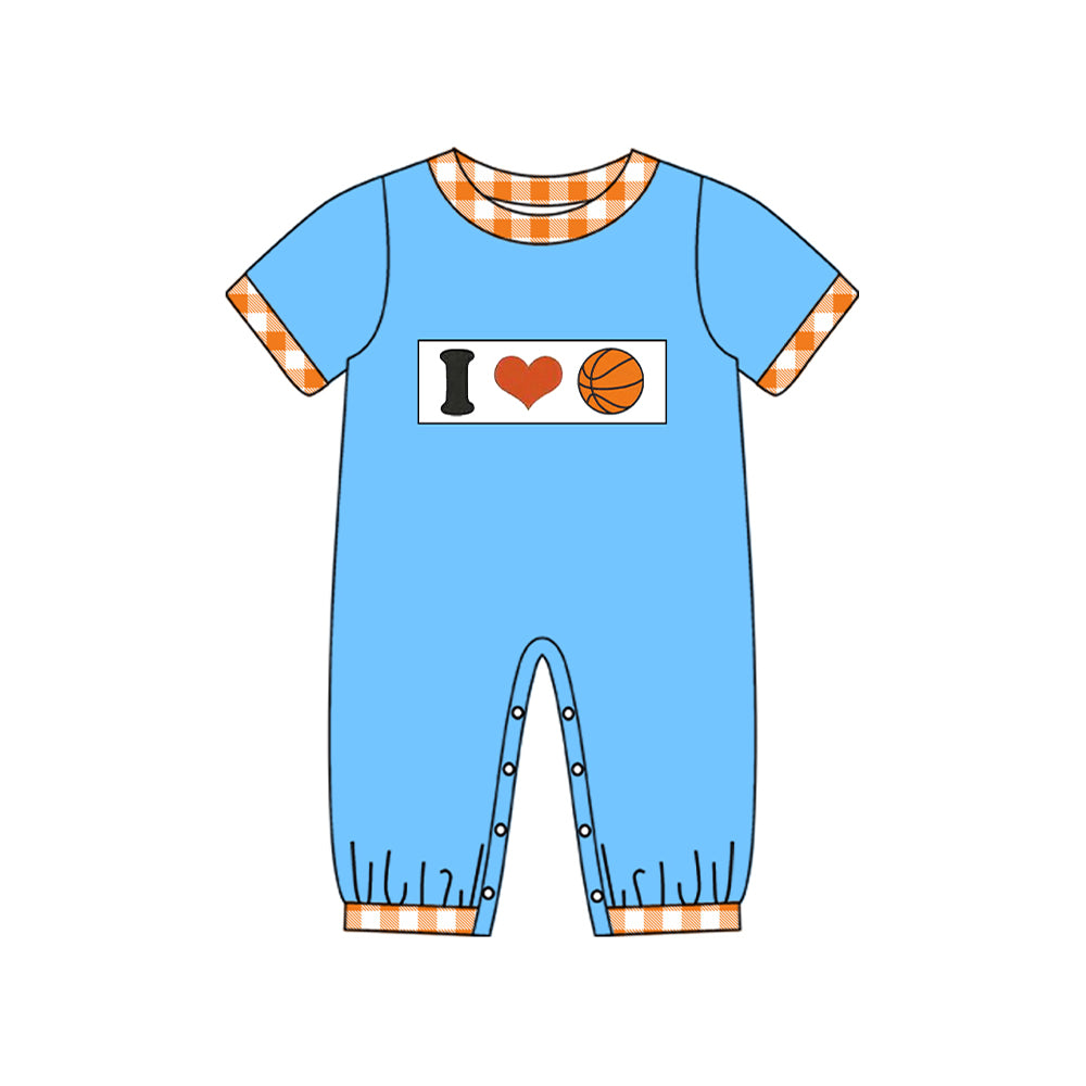 (Pre-order)SR3366 I LOVE Basketball Blue Print Baby Boys Summer Romper