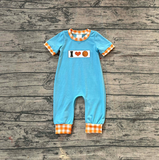 (Pre-order)SR3366 I LOVE Basketball Blue Print Baby Boys Summer Romper