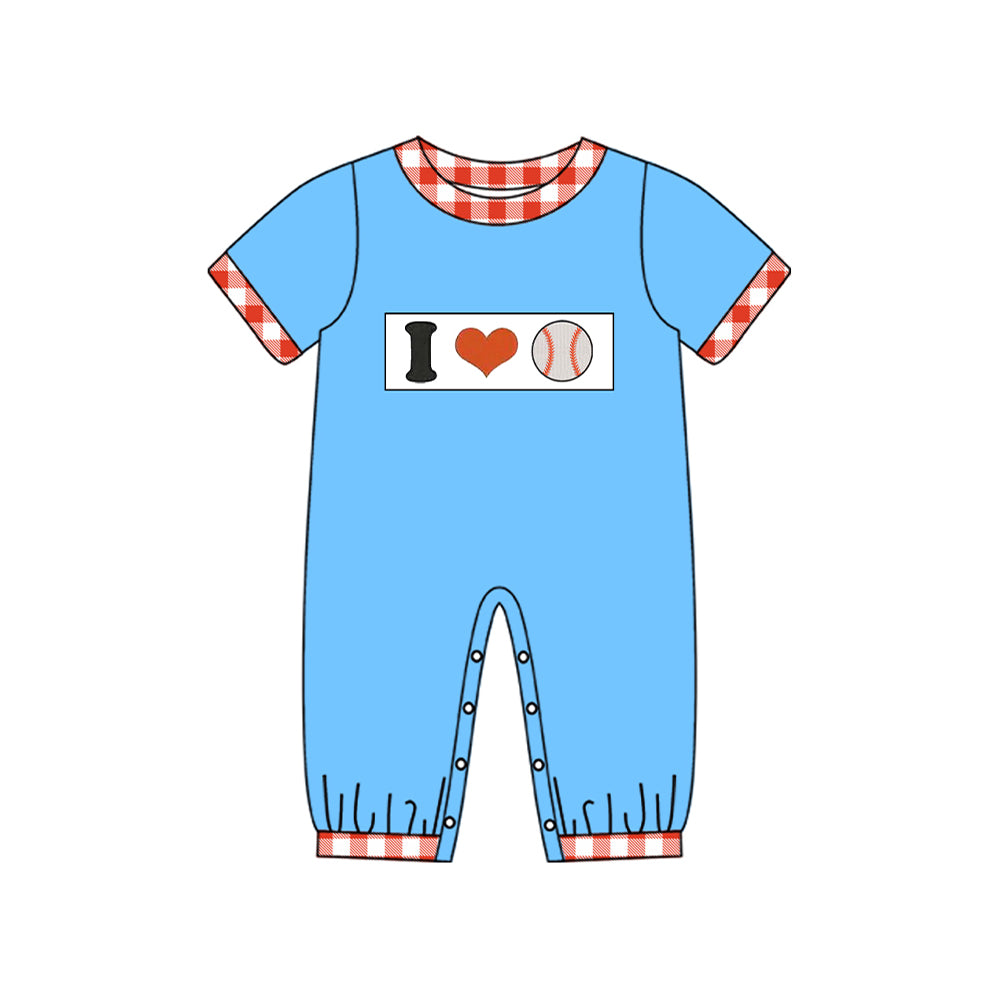 (Pre-order)SR3367 I LOVE Baseball Blue Print Baby Boys Summer Romper
